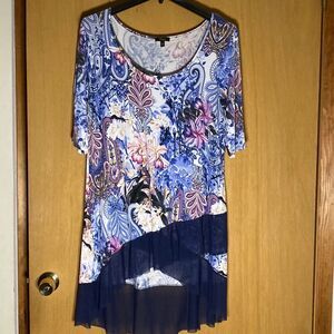 Floral hi-lo tunic with sheer trim Size 1X EUC